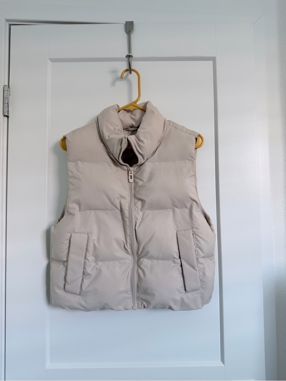 Zara Cream Quilted Puffer Vest with High Collar